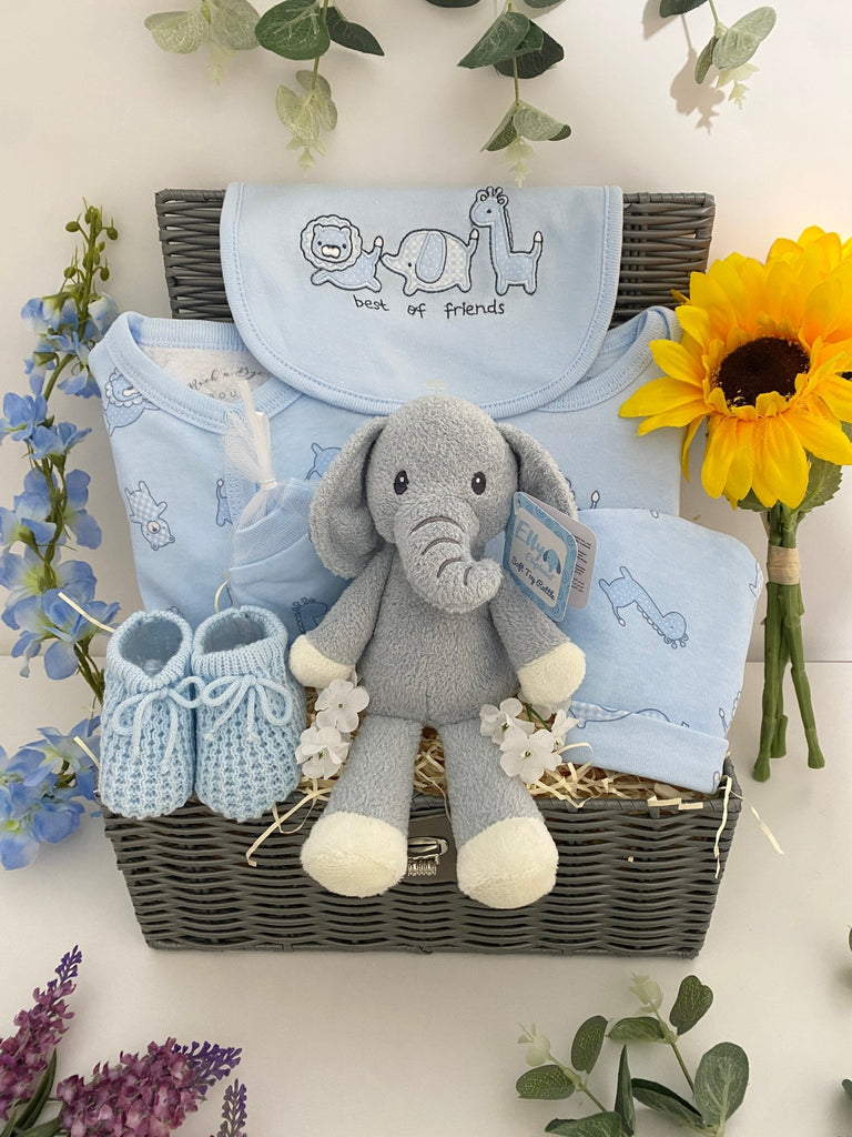 Baby Boy Basket - Best Of Safari Friends - Pink and Blue Hampers