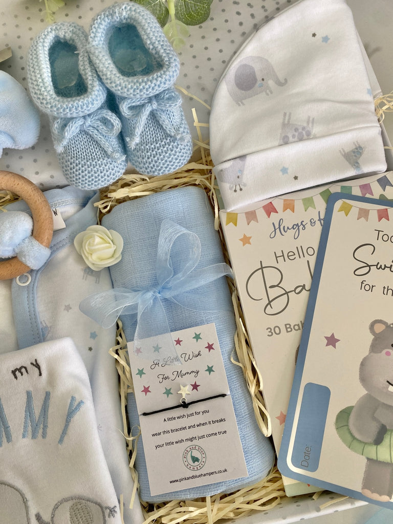 Baby Boy Gift Hamper - Elephant & Hippo Friends - Pink and Blue Hampers