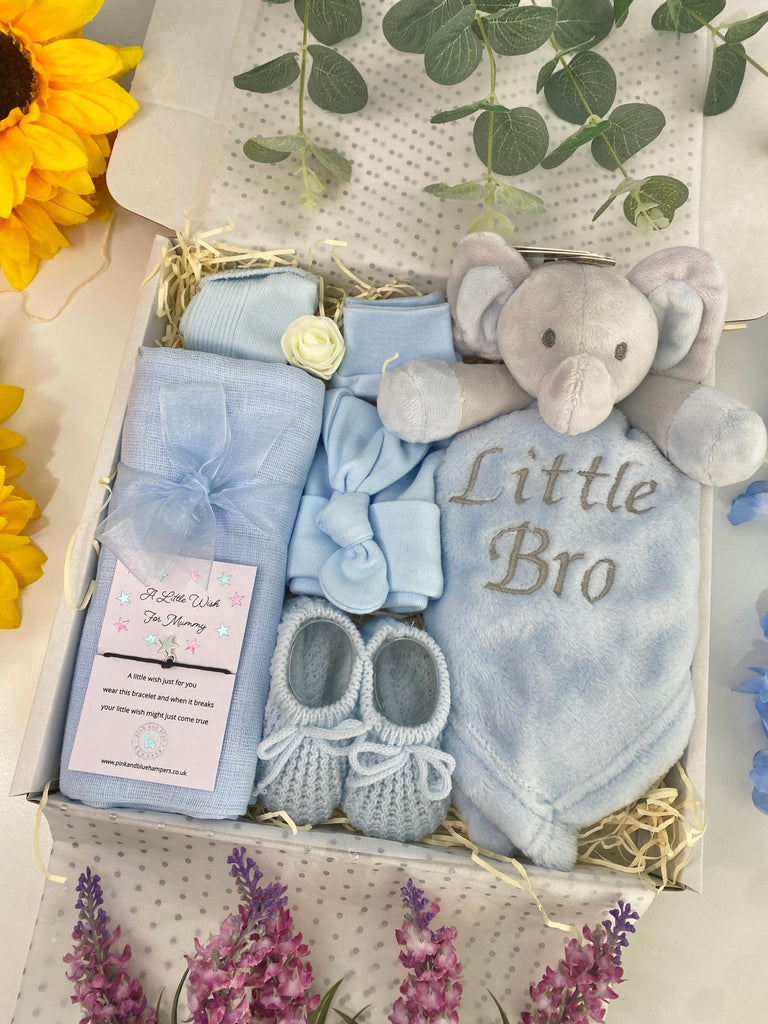 Baby Boy Gift - Little Bro Elephant - Pink and Blue Hampers