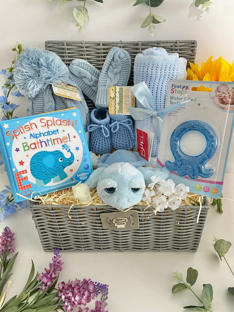 Baby Boy Gift - Splashing Turtle Fun - Pink and Blue Hampers