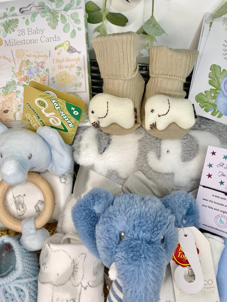 Baby Boy Hamper - Blue Elephant Rattle Friends - Pink and Blue Hampers