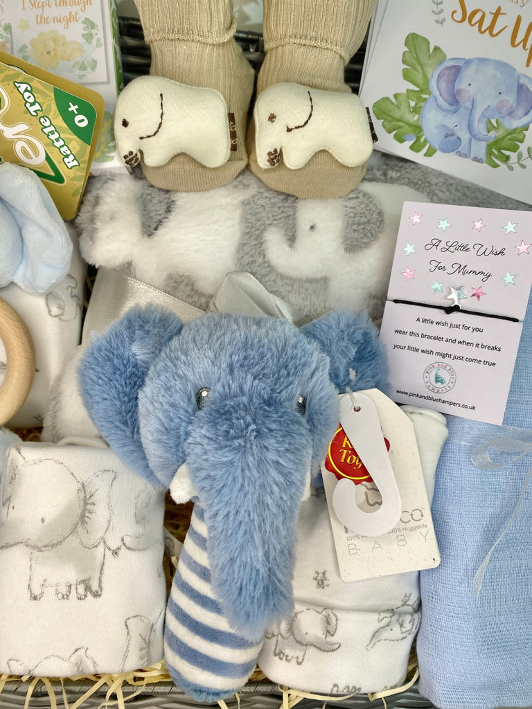 Baby Boy Hamper - Blue Elephant Rattle Friends - Pink and Blue Hampers