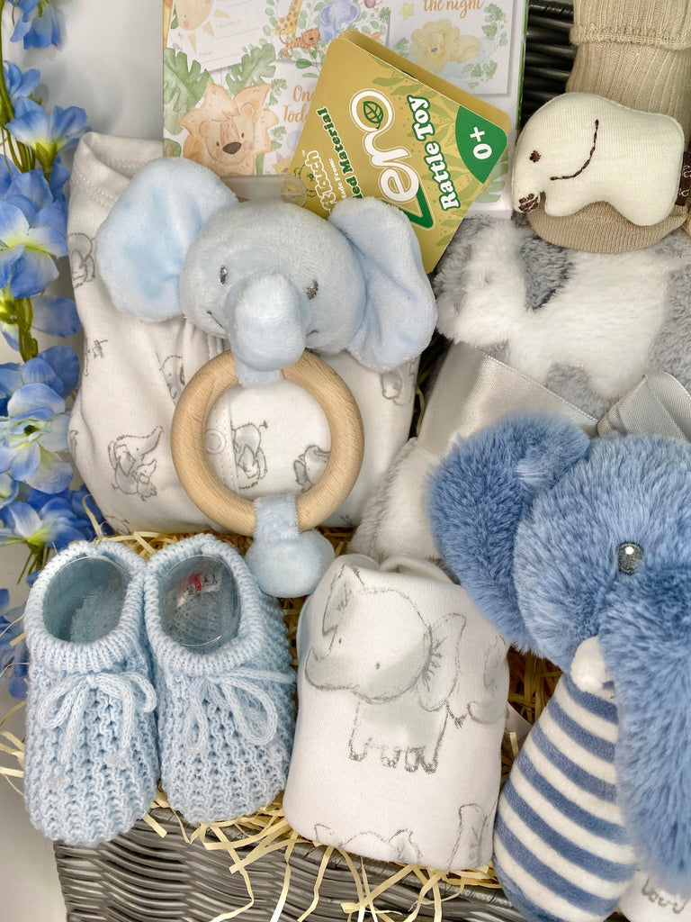 Baby Boy Hamper - Blue Elephant Rattle Friends - Pink and Blue Hampers