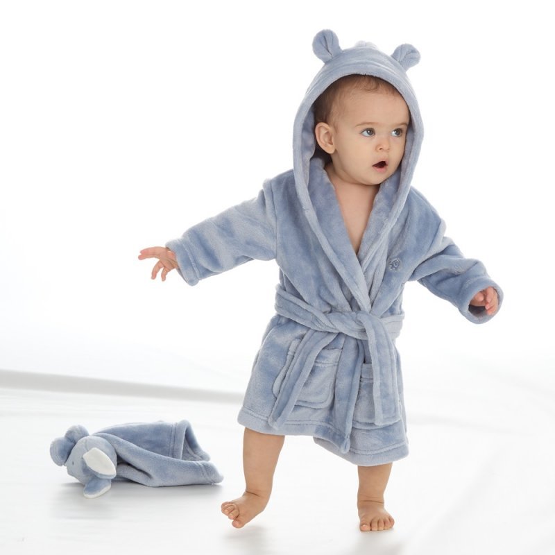 Baby Dusky Blue Hooded Dressing Gown (0 - 6 Months) - Pink and Blue Hampers