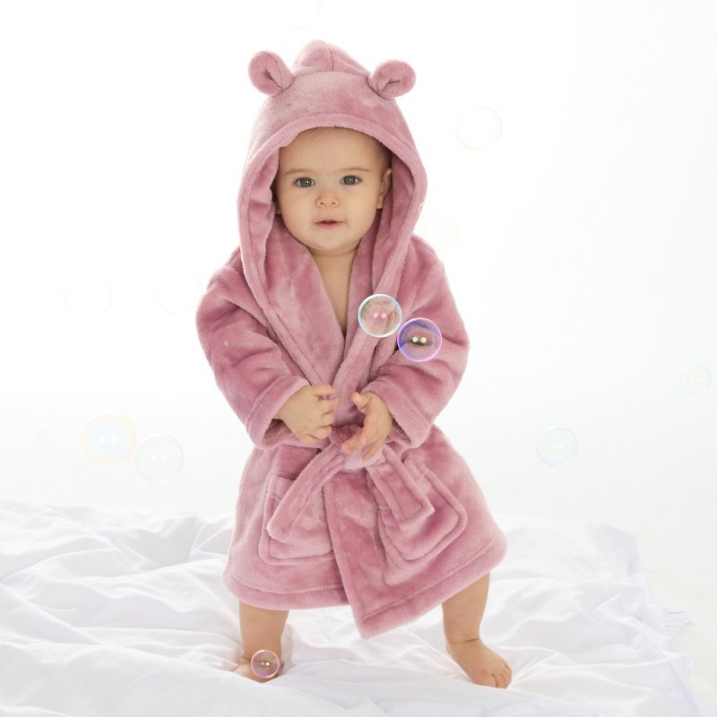 Baby Dusky Pink Hooded Dressing Gown (0 - 6 Months) - Pink and Blue Hampers