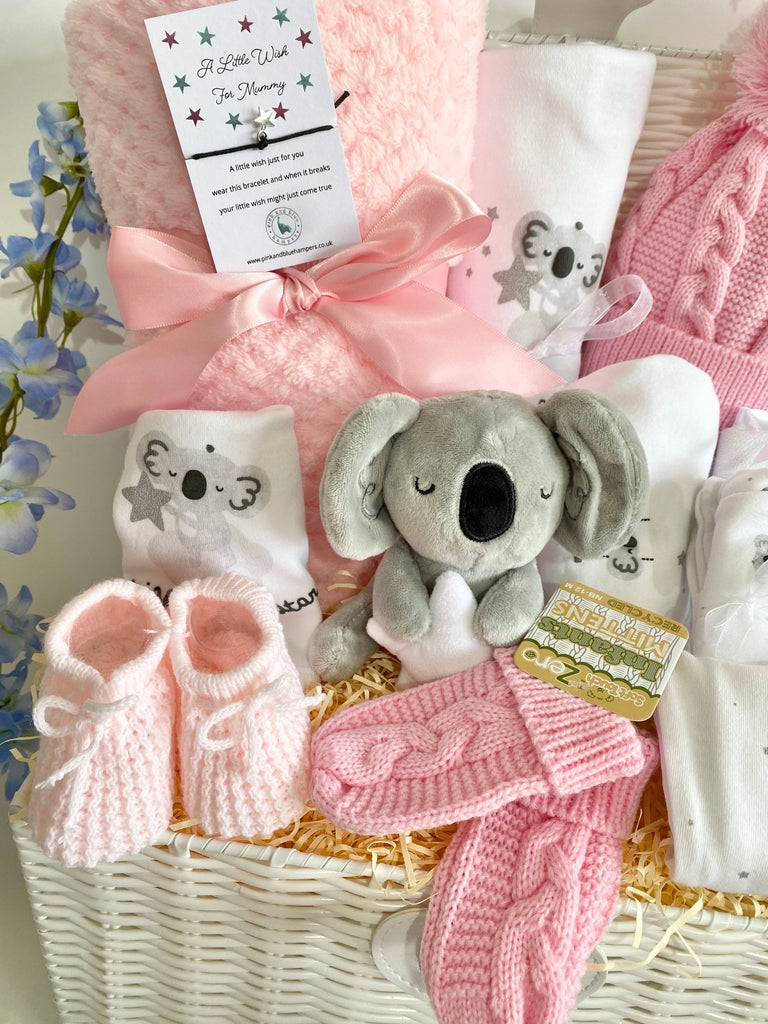 Baby Girl Hamper Basket - Sweet Koala Wishing On A Star - Pink and Blue Hampers