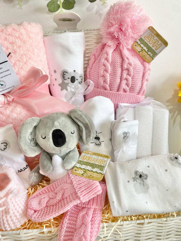 Baby Girl Hamper Basket - Sweet Koala Wishing On A Star - Pink and Blue Hampers