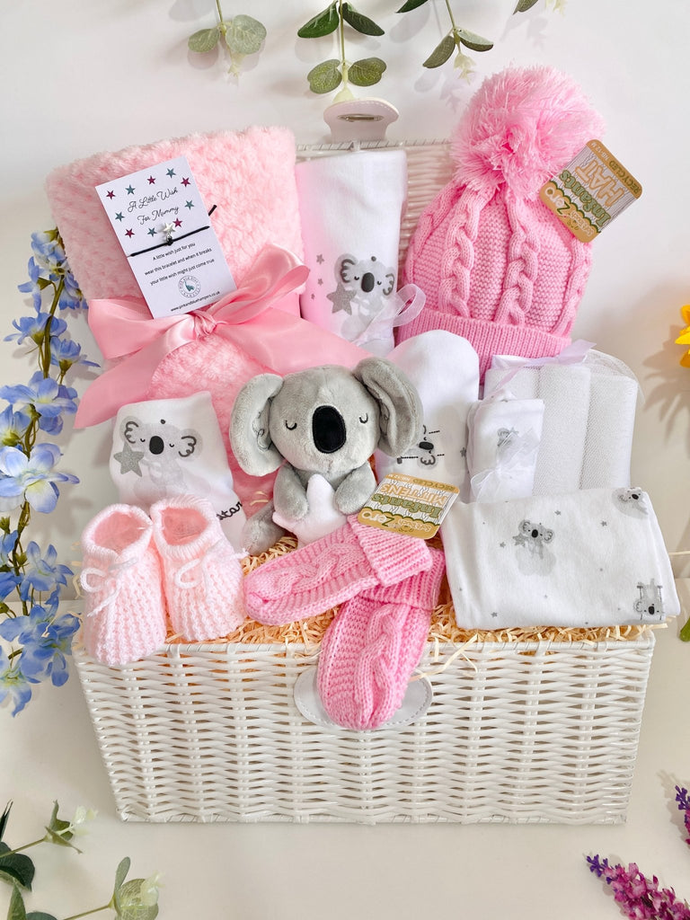 Baby Girl Hamper Basket - Sweet Koala Wishing On A Star - Pink and Blue Hampers