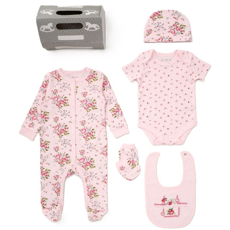 Baby Girls Gift Set - Pink Floral Layette Set - Pink and Blue Hampers