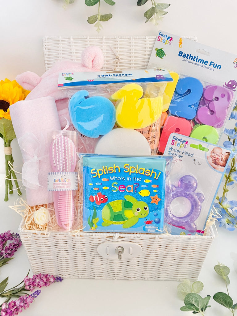 Baby Shower Gift - Baby Girls Bath Time - Pink and Blue Hampers