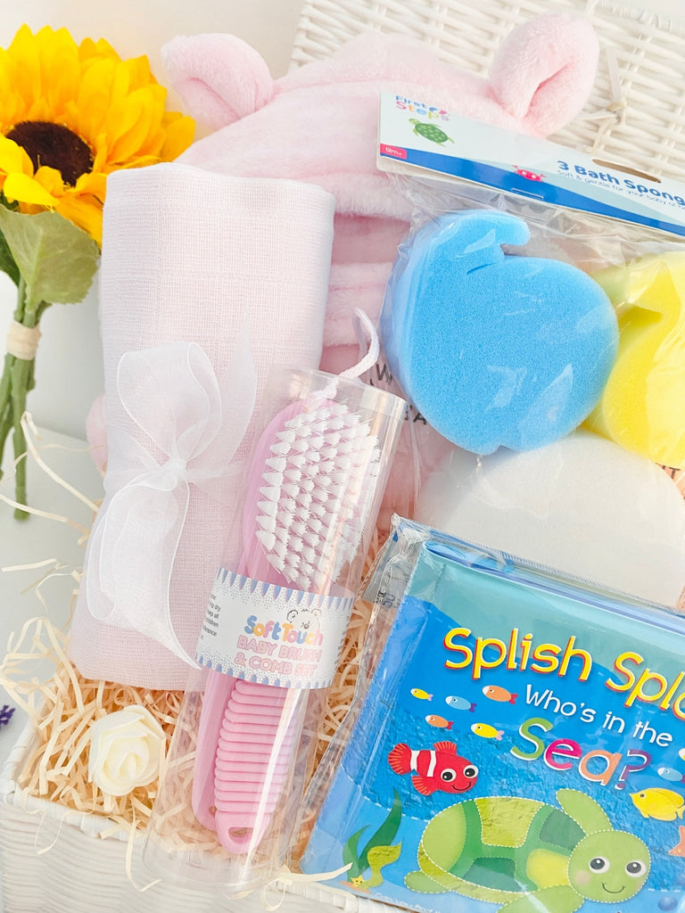 Baby Shower Gift - Baby Girls Bath Time - Pink and Blue Hampers