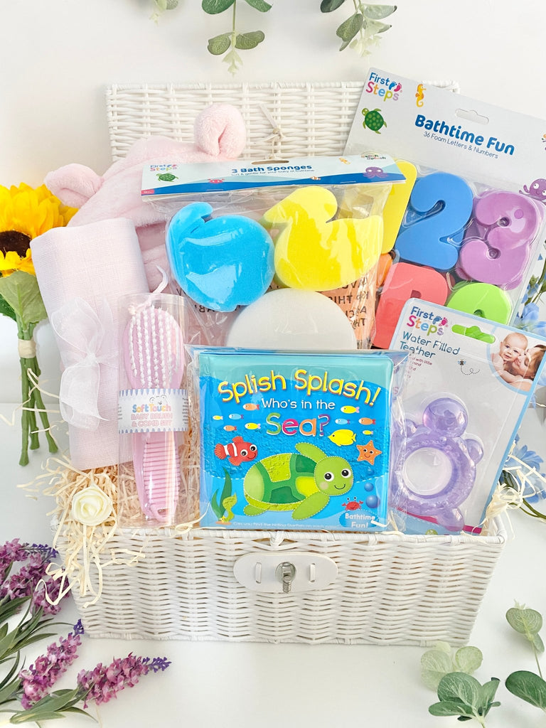 Baby Shower Gift - Baby Girls Bath Time - Pink and Blue Hampers