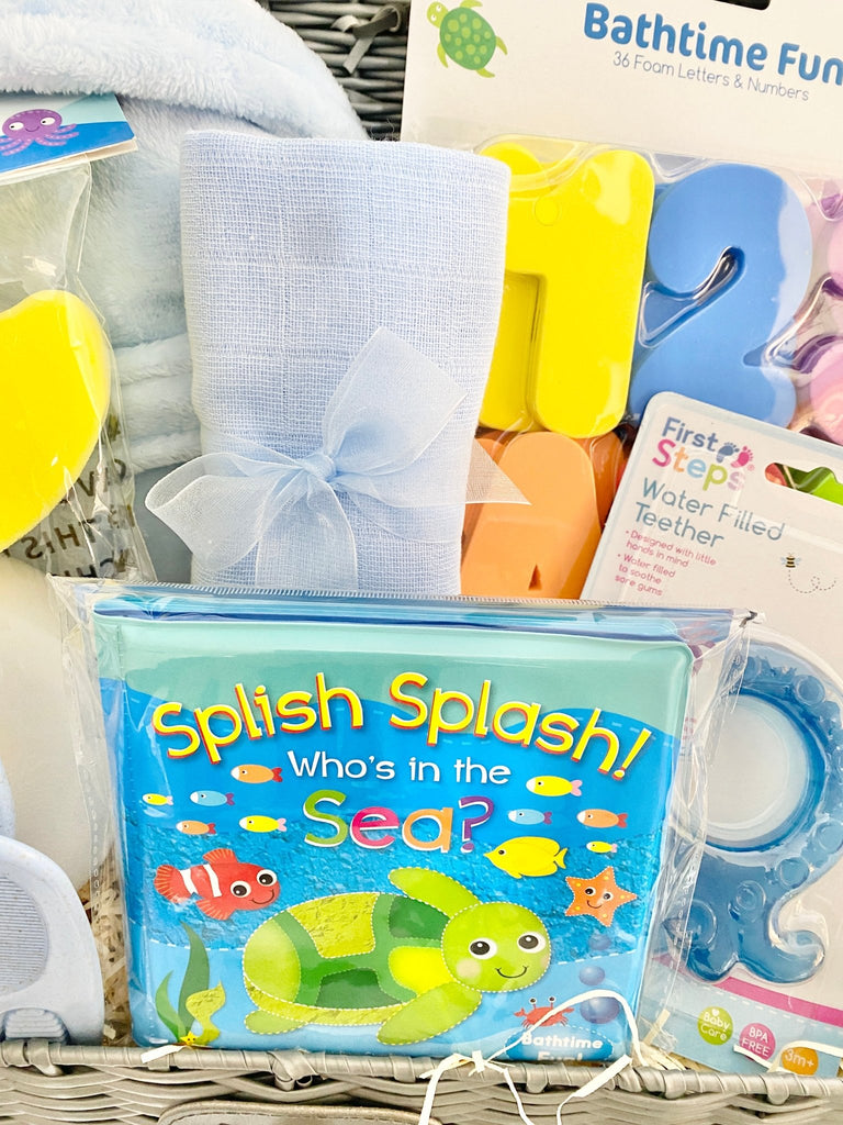 Baby Shower Gift Basket - Splashing Baby Boy - Pink and Blue Hampers