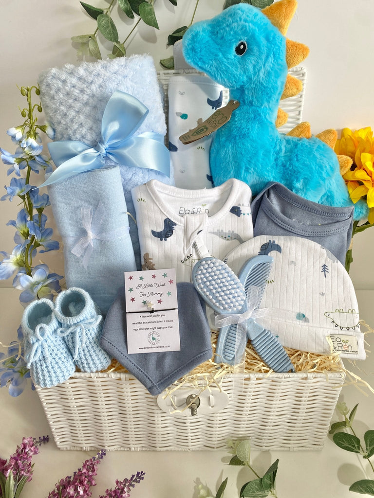 Baby Shower Gift - Big Blue Dino Roars - Pink and Blue Hampers