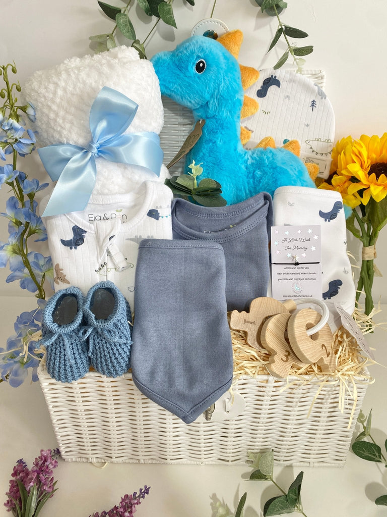 Baby Shower Gift - Dinosaur Basket - Pink and Blue Hampers