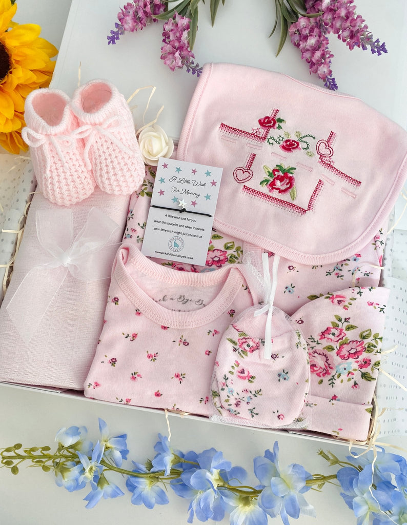 Baby Shower Gift - Little Girls Floral - Pink and Blue Hampers