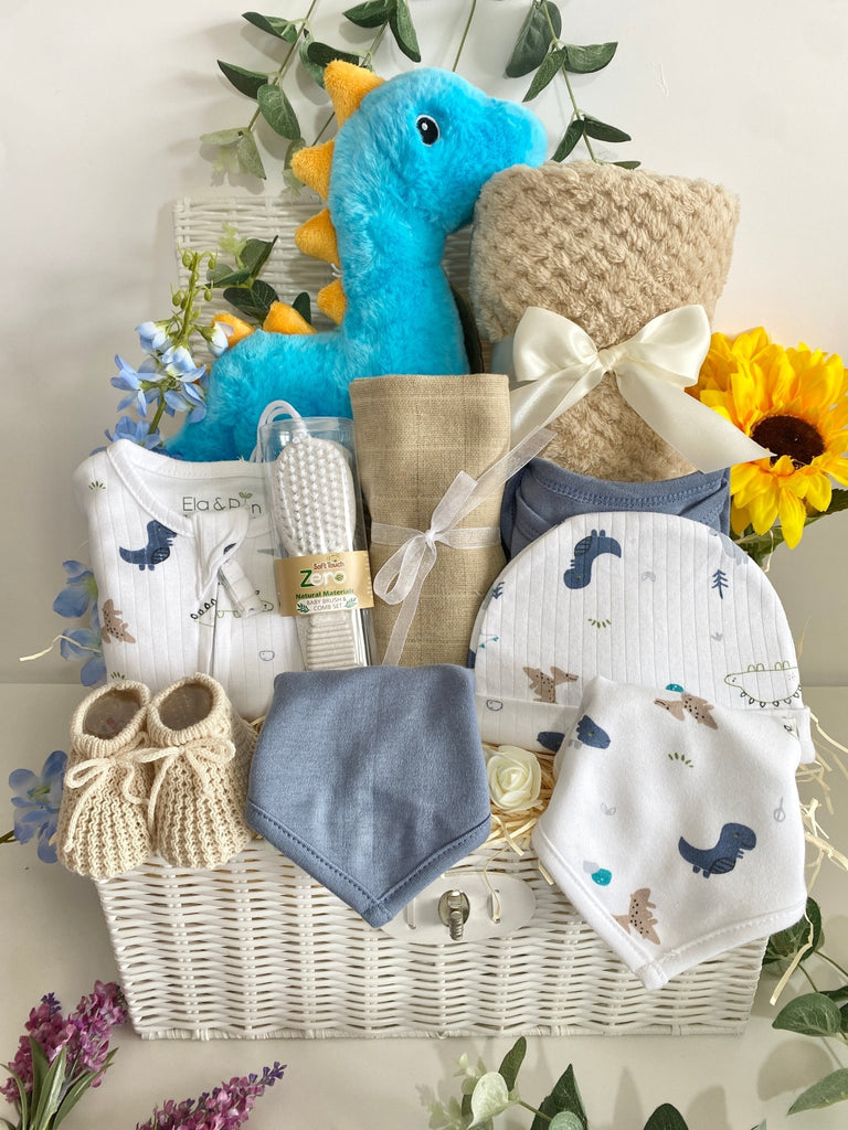 Baby Shower Hamper Gift - Exploring Dinosaurs - Pink and Blue Hampers