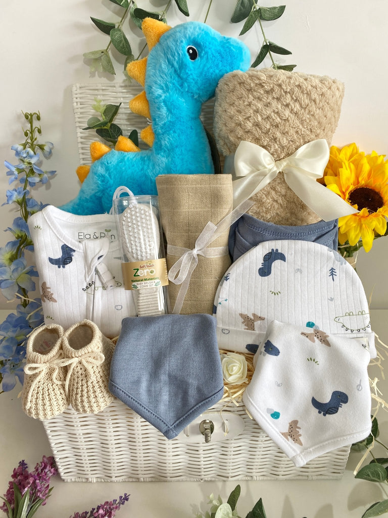 Baby Shower Hamper Gift - Exploring Dinosaurs - Pink and Blue Hampers