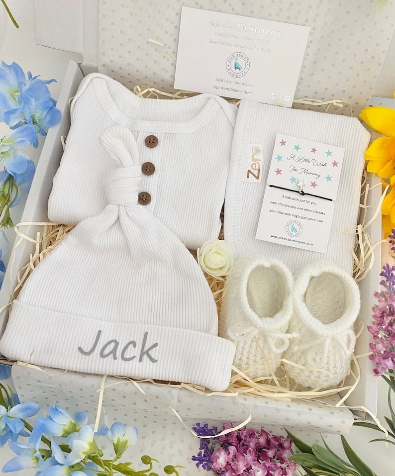 Beautiful Personalised Baby Boy Gift Set, Gorgeous Baby Shower Gift - Pink and Blue Hampers