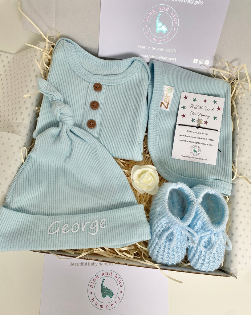 Beautiful Personalised Baby Boy Gift Set, Gorgeous Baby Shower Gift - Pink and Blue Hampers