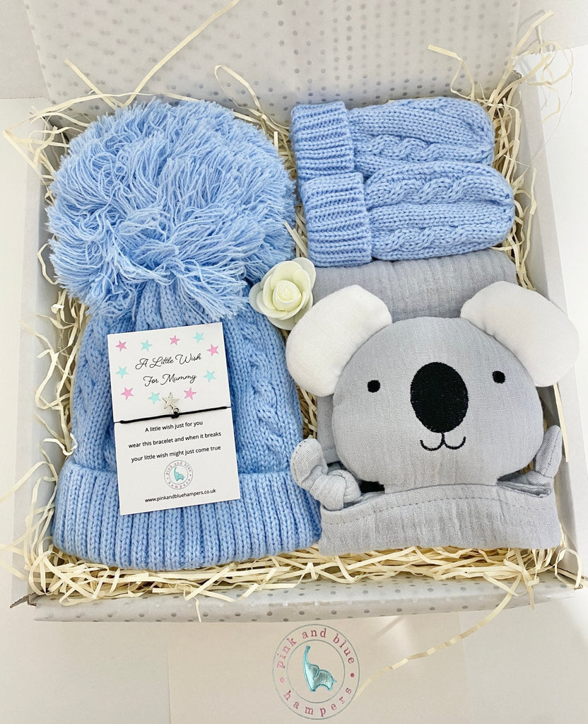 Cute Koala New Baby Boy Gift Set, Muslin Comforter Gift Box - Pink and Blue Hampers