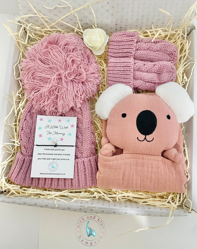 Cute Koala New Baby Boy Gift Set, Muslin Comforter Gift Box - Pink and Blue Hampers