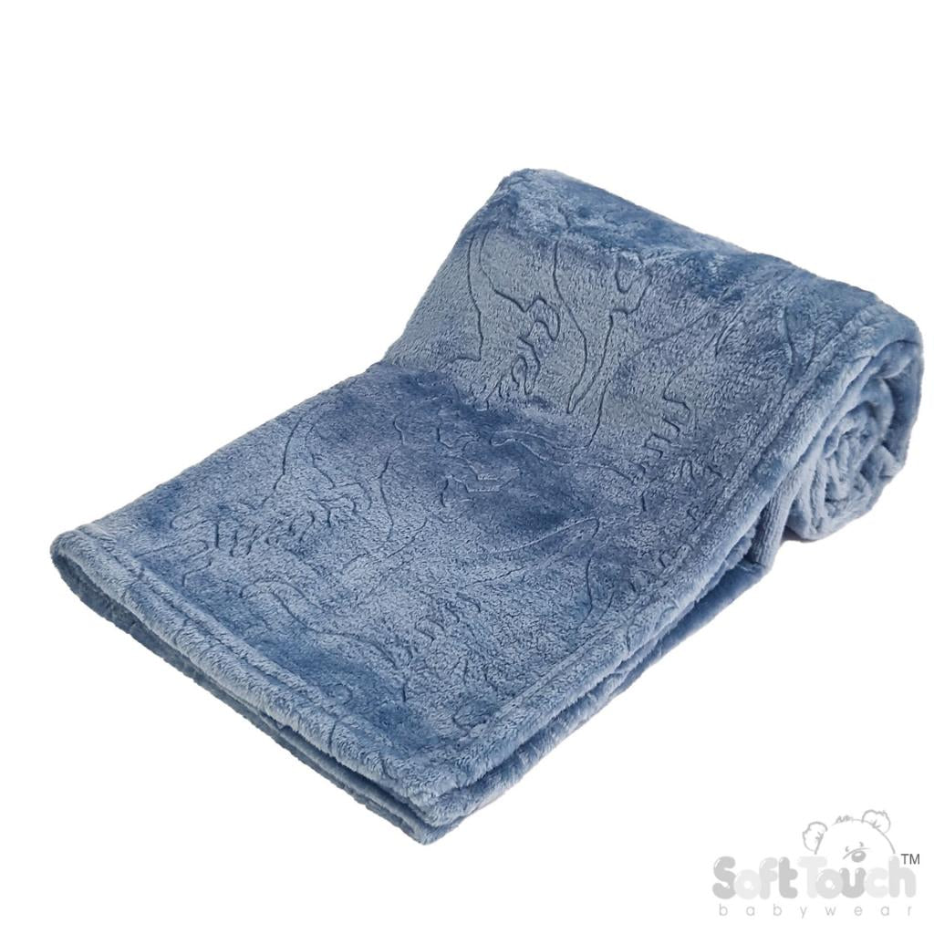 Dusky Blue Dinosaur Embossed Baby Blanket - Pink and Blue Hampers