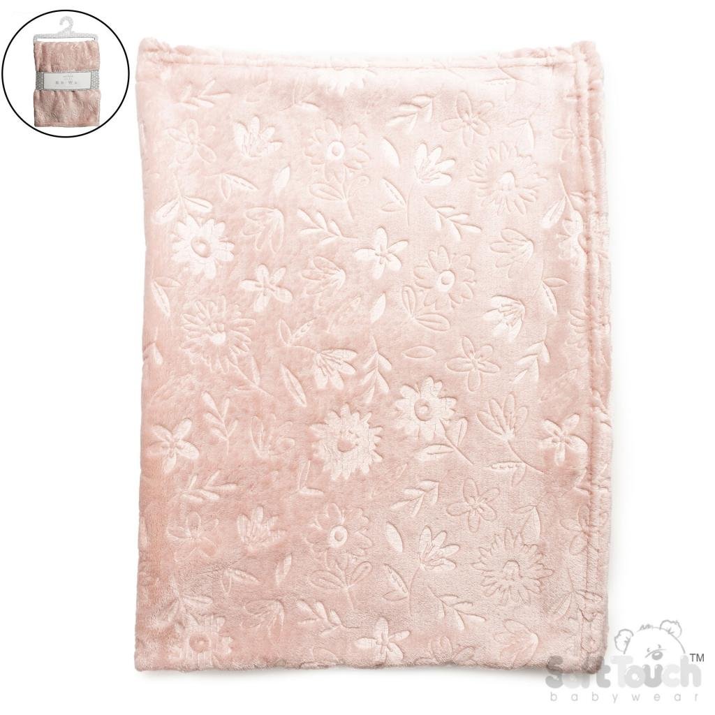 Dusky Pink Blanket With Embossed Flowers - Pink and Blue Hampers