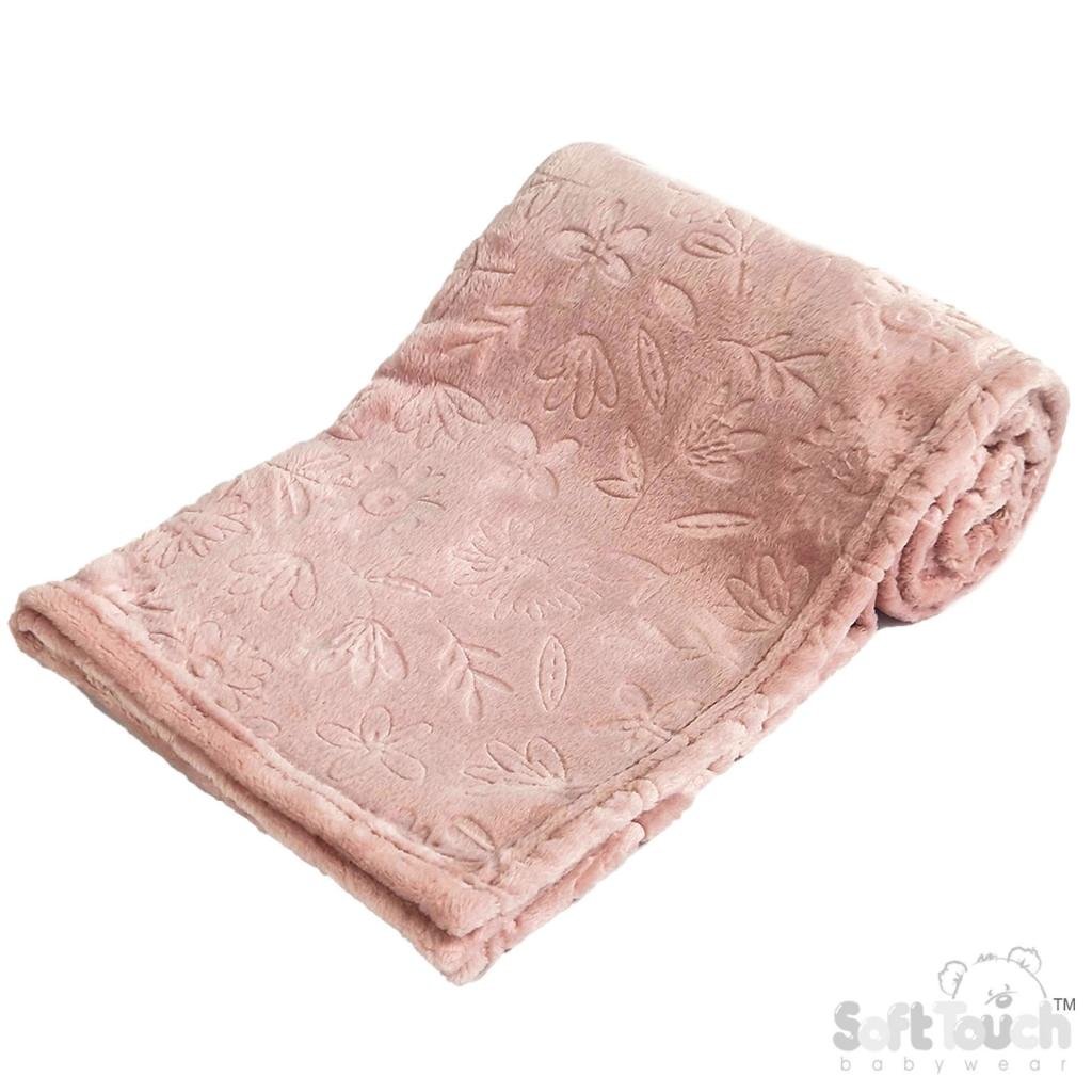 Dusky Pink Blanket With Embossed Flowers - Pink and Blue Hampers