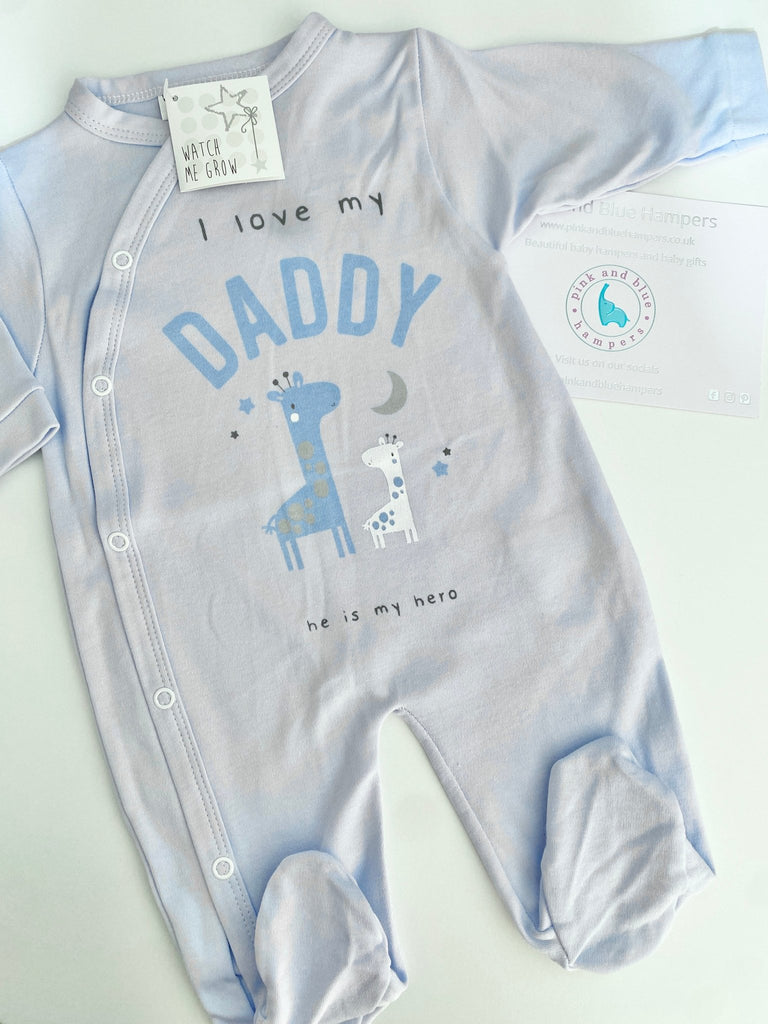 Gift For New Dad - I Love My Daddy Sleepsuit Size 0 - 3 Months - Pink and Blue Hampers