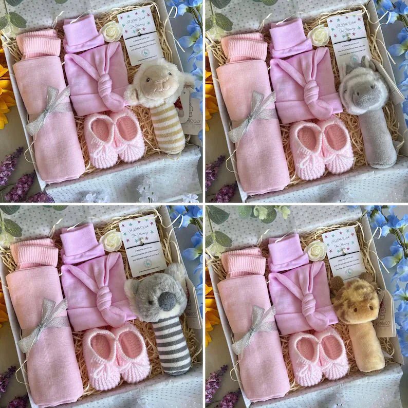 Gorgeous Animal Baby Girl Gift Set, New Baby Gift, Baby Shower Gift - Pink and Blue Hampers