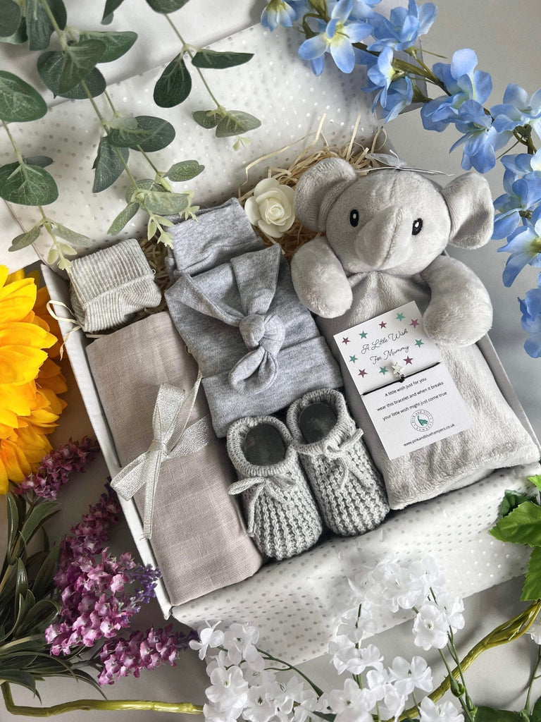 Gorgeous Unisex Elephant Baby Gift Box, New Baby Gift Set - Pink and Blue Hampers