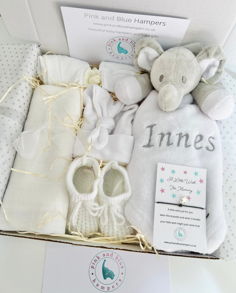 Gorgeous Unisex Elephant Baby Gift Box, New Baby Gift Set - Pink and Blue Hampers