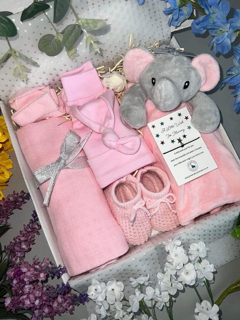 Gorgeous Unisex Elephant Baby Gift Box, New Baby Gift Set - Pink and Blue Hampers