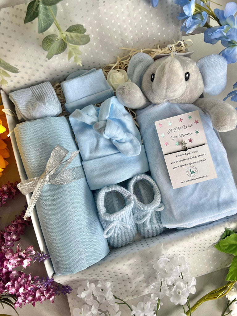 Gorgeous Unisex Elephant Baby Gift Box, New Baby Gift Set - Pink and Blue Hampers