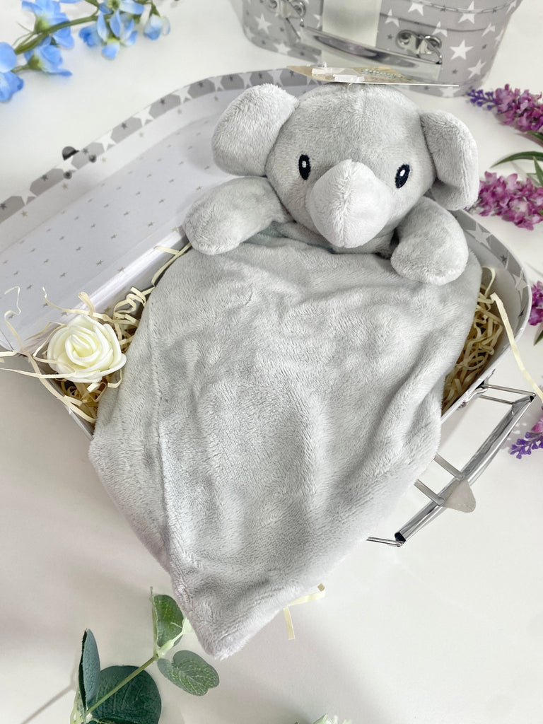 Grey Elephant Comforter In Star Suitcase - Pink and Blue Hampers