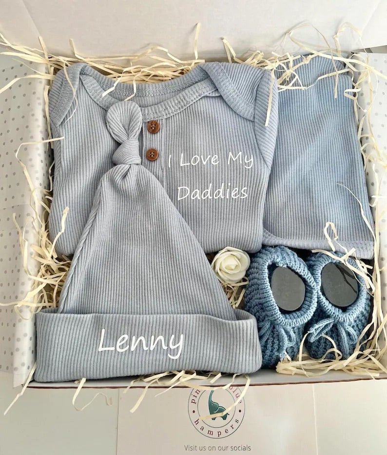 I Love My Daddies Baby Gift, Unisex Baby Gift, Two Daddies Gift, Two Dads Gift, Gift For Two Dads, Baby Shower Gift, Unisex Baby Hamper - Pink and Blue Hampers