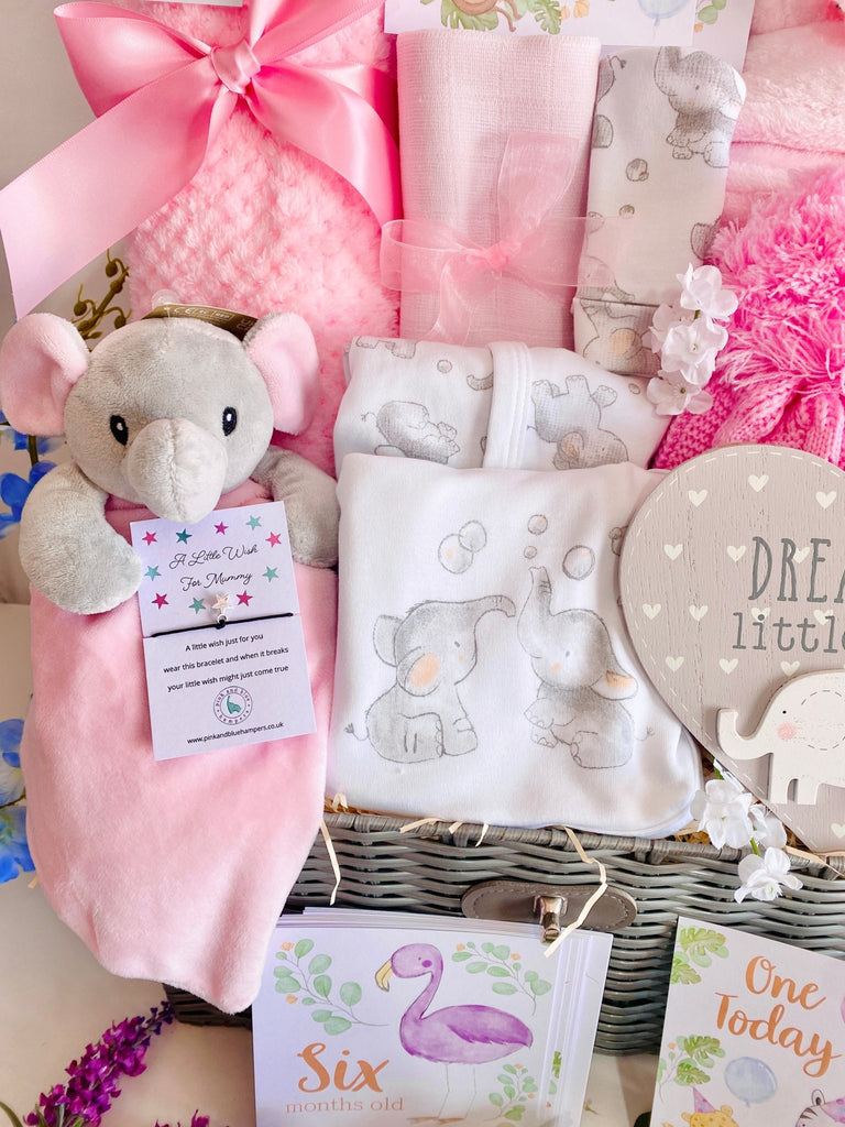 Luxurious Large Baby Girl Elephant friends Baby Hamper - Pink and Blue Hampers