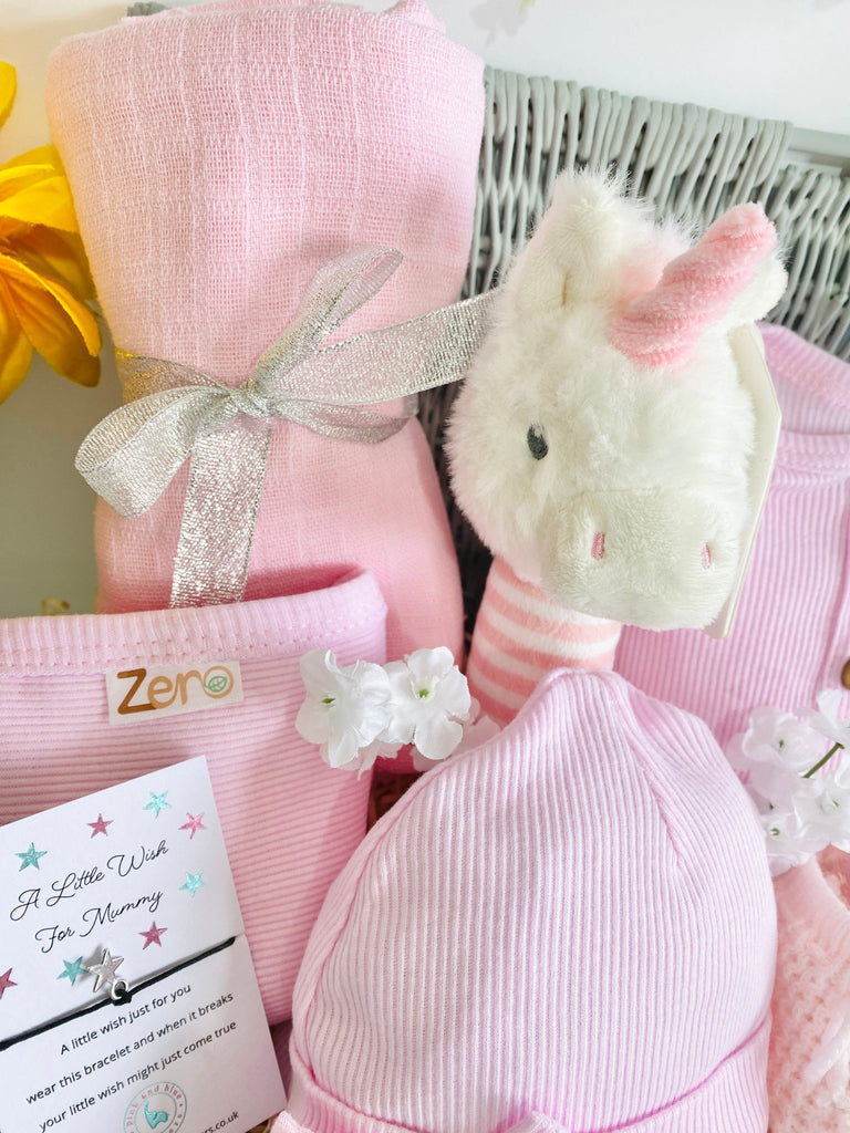 Maternity Hamper Basket - Lovely Unicorn - Pink and Blue Hampers