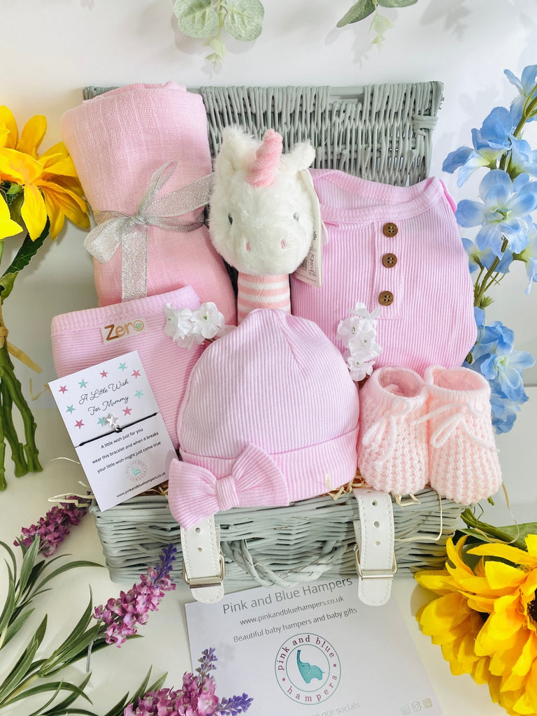 Maternity Hamper Basket - Lovely Unicorn - Pink and Blue Hampers