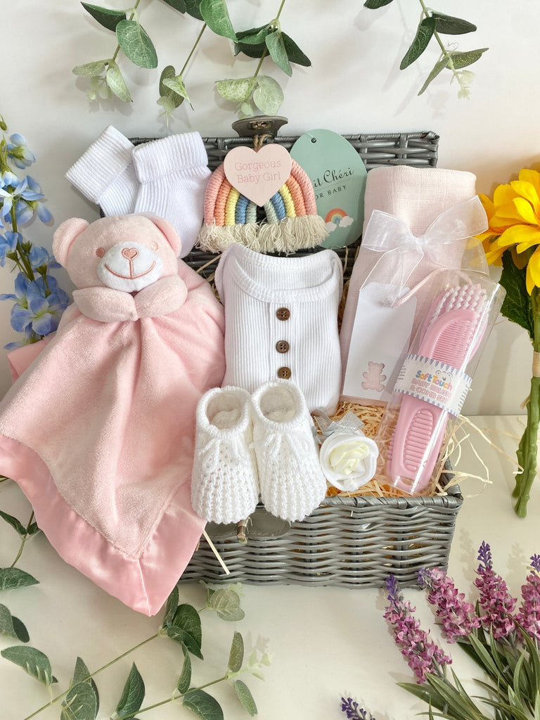 Mum To Be Basket Gift - Teddy Bear Smiles - Pink and Blue Hampers