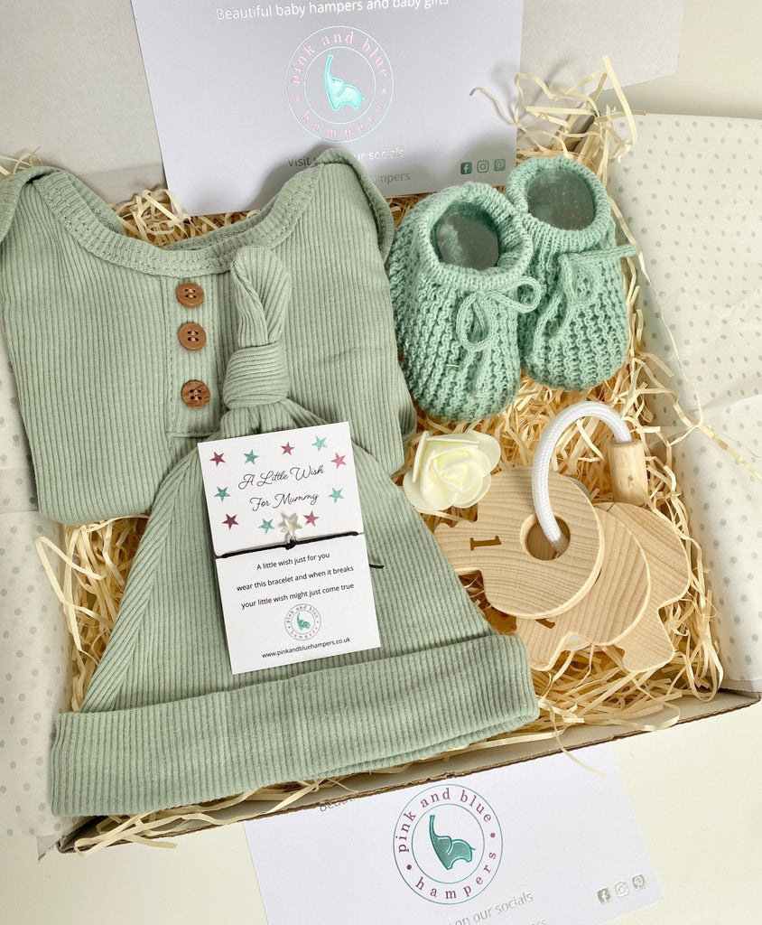 New Baby Boy Gift, Beautiful Baby Gift Set With Wooden Teether - Pink and Blue Hampers