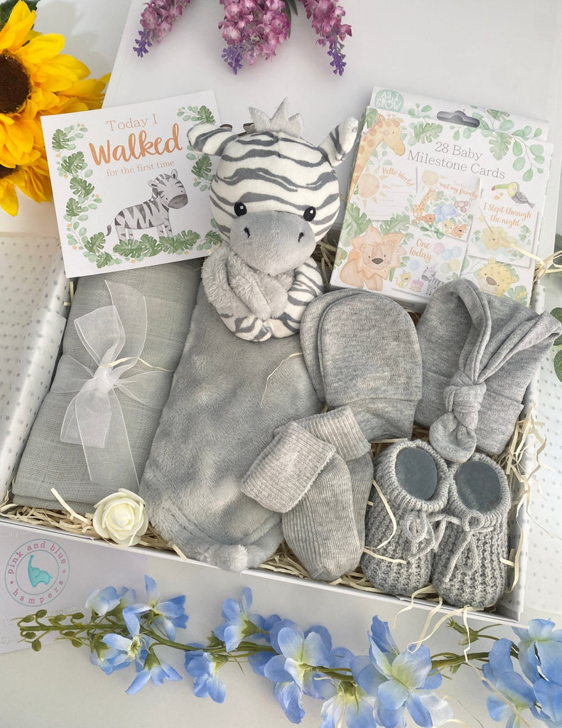 New Baby Gift Hamper - Stripy Zebra - Pink and Blue Hampers