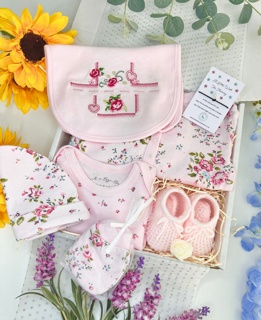 New Baby Girl Hamper - Floral Baby Girl Set - Pink and Blue Hampers