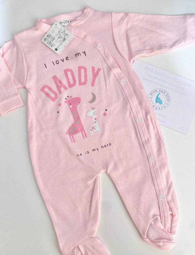 New Dad Gift - I Love My Daddy Sleepsuit Size 0 - 3 Months - Pink and Blue Hampers