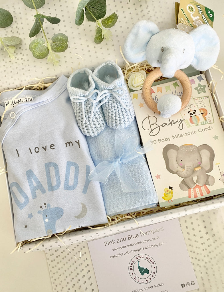 New Daddy Gift Hamper - Daddy Is My Hero - Pink and Blue Hampers