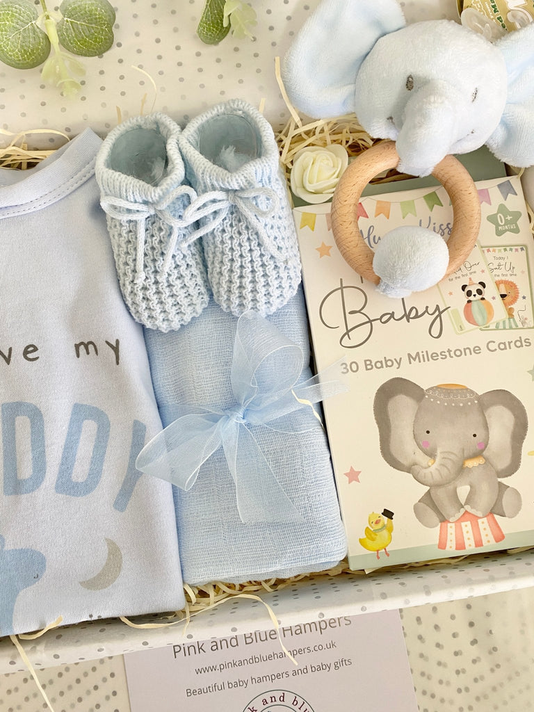 New Daddy Gift Hamper - Daddy Is My Hero - Pink and Blue Hampers