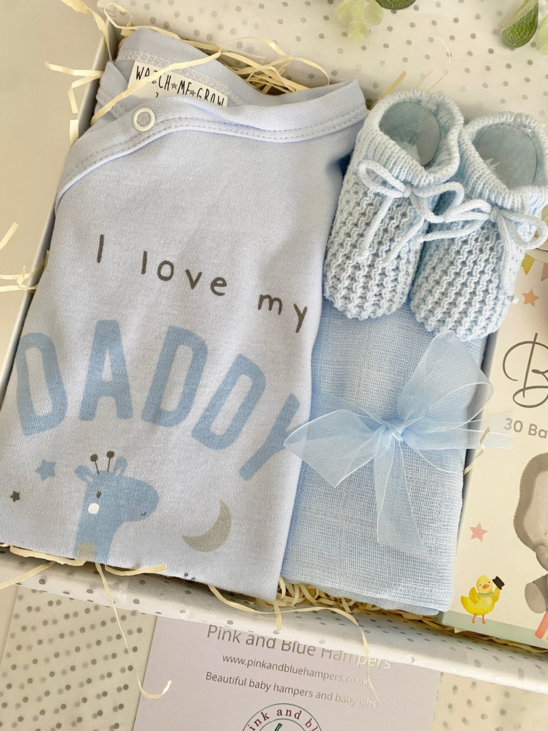 New Daddy Gift Hamper - Daddy Is My Hero - Pink and Blue Hampers