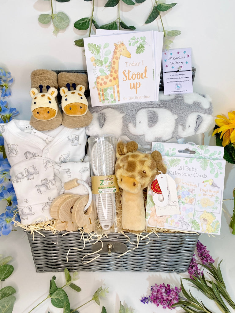 New Mum Gift Basket - Jungle Giraffe - Pink and Blue Hampers