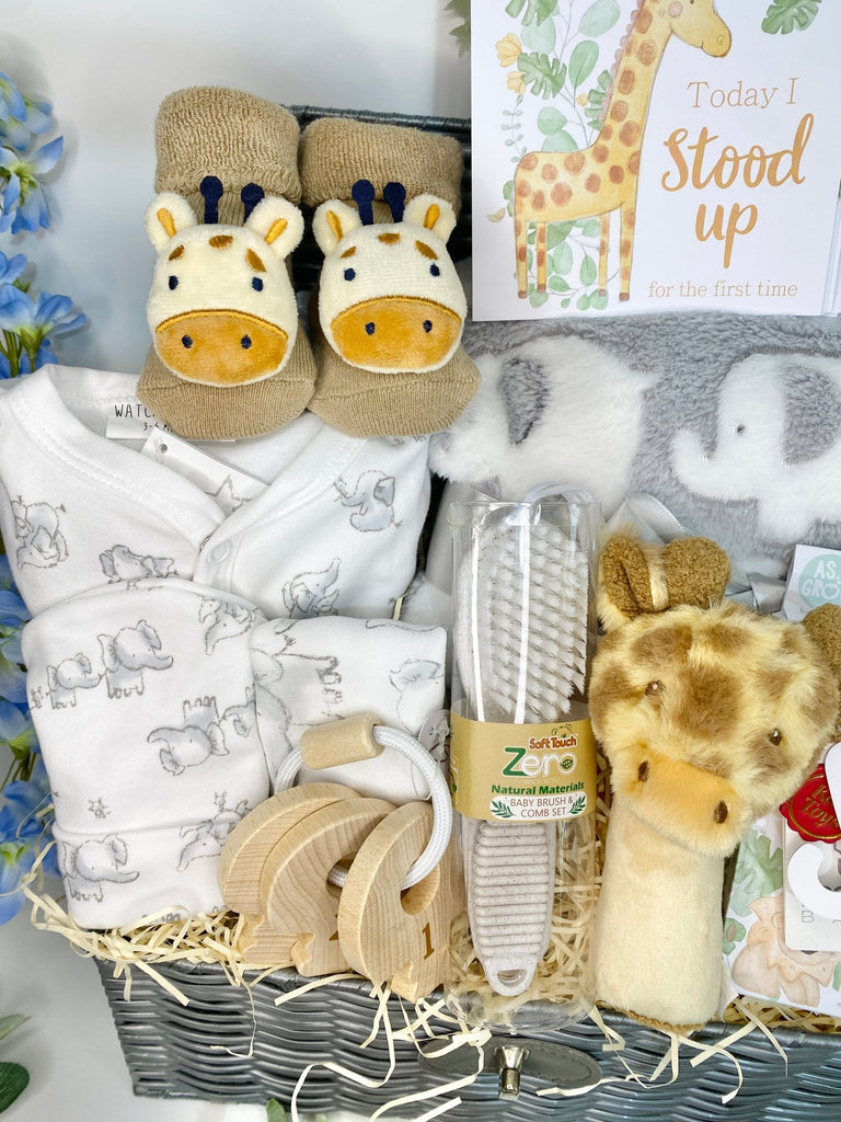 New Mum Gift Basket - Jungle Giraffe - Pink and Blue Hampers